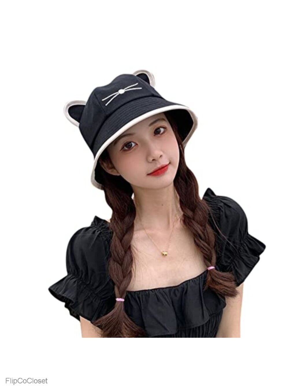 Cat Bucket Hat for Women Girls Fisherman Cap Wide Brim Cloche Beanie